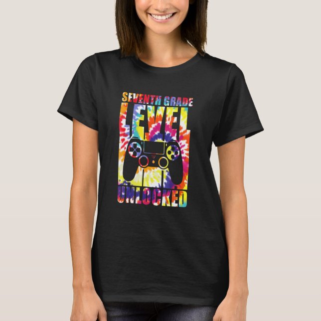 Seventh Grade Level Unlocked Tie Dye Back To Schoo T-Shirt (Front)