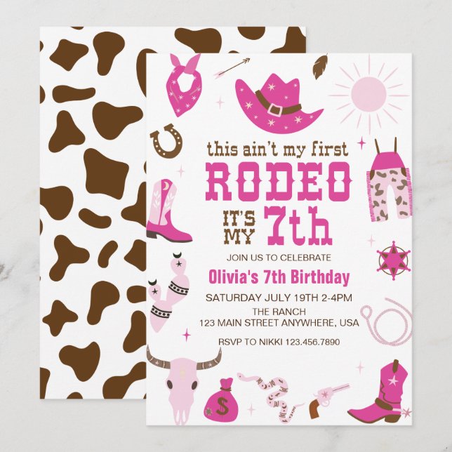 Seventh Rodeo Western Cowgirl 7TH Birthday Invitation (Front/Back)