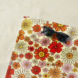 Seventies inspired warm floral print beach towel