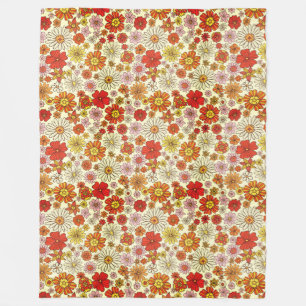 Seventies inspired warm floral print fleece blanket