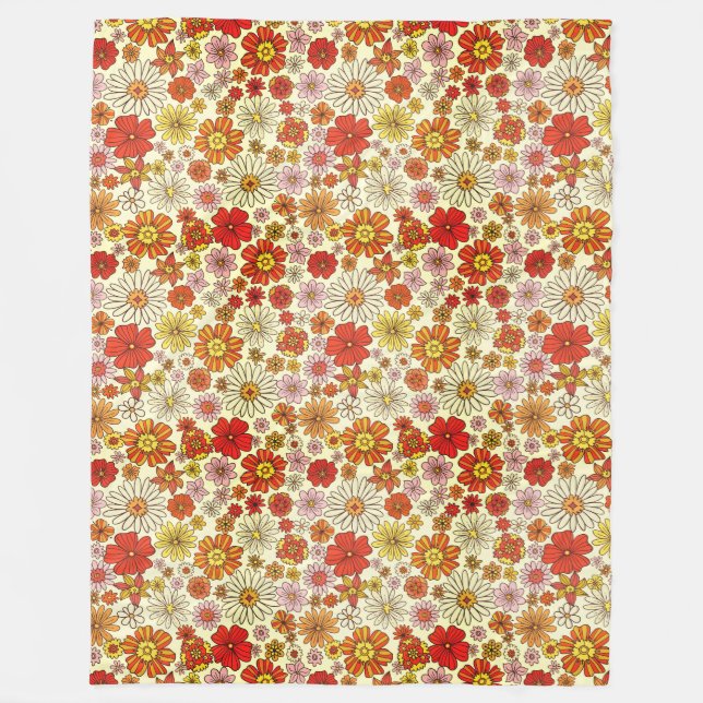 Seventies inspired warm floral print fleece blanket (Front)