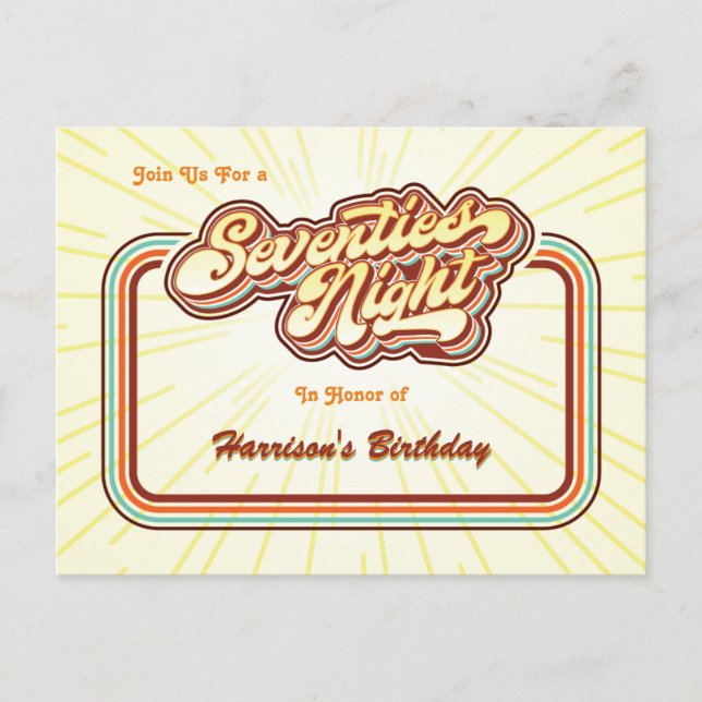 Seventies Night Postcard Invitation (Front)