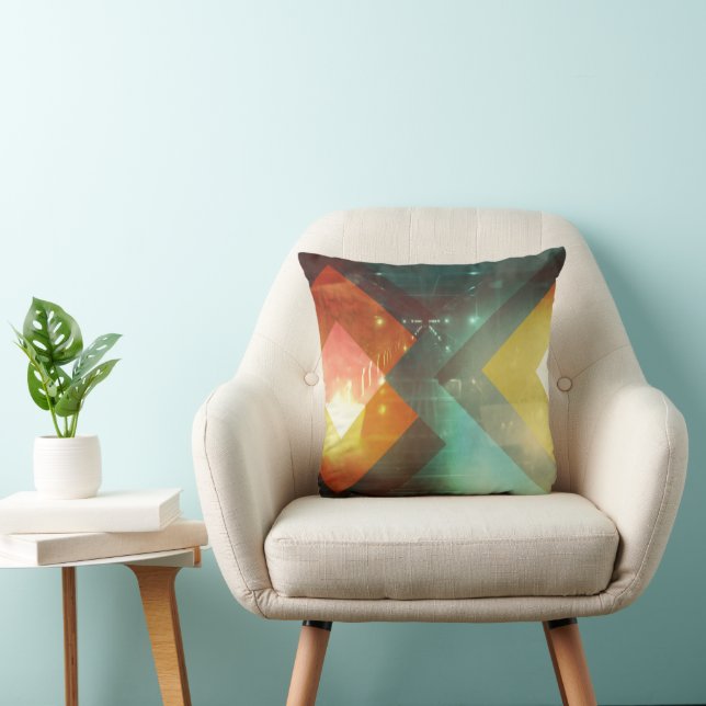 Seventies Orange Abstract Techno Triangles Cushion (Chair)
