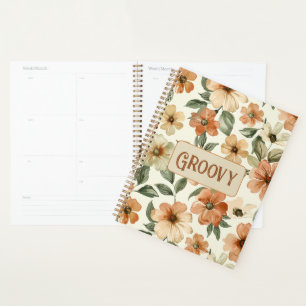 Seventies Orange Green Leaves Groovy Planner
