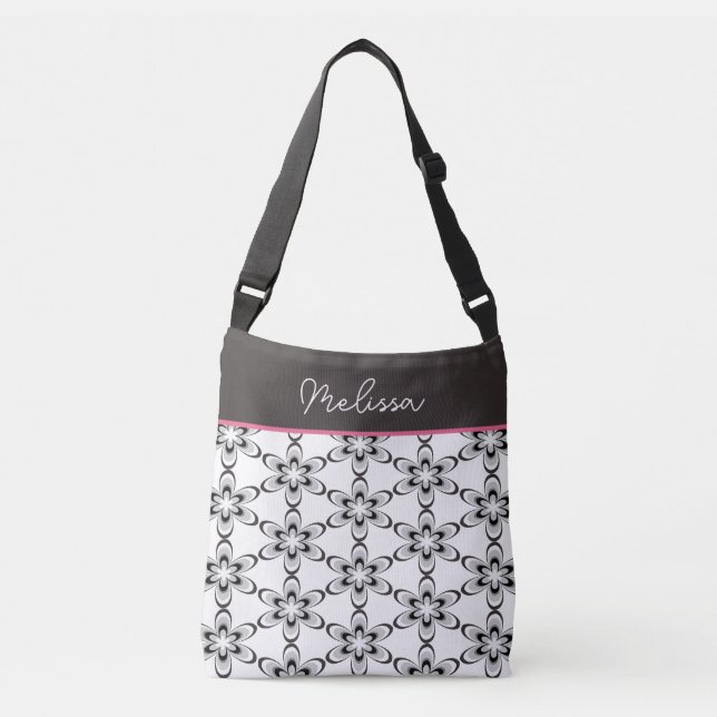Seventies Retro Black and White Flower Power   Crossbody Bag (Front)