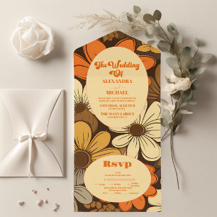 Seventies Retro Floral Wedding All In One Invitation