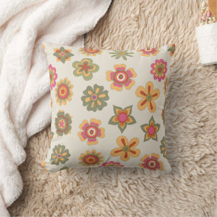 Seventies Retro Pink-Green-Gold Flower Power Cushion