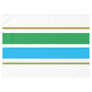 Seventies Sky Blue Green Racing Stripes On White Tablecloth