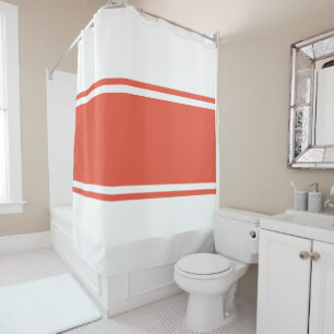 Seventies Sporty Wide Orange White Racing Stripes Shower Curtain