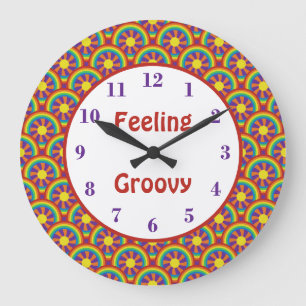 Seventies Style Rainbows and Sun Graphic Pattern L Large Clock