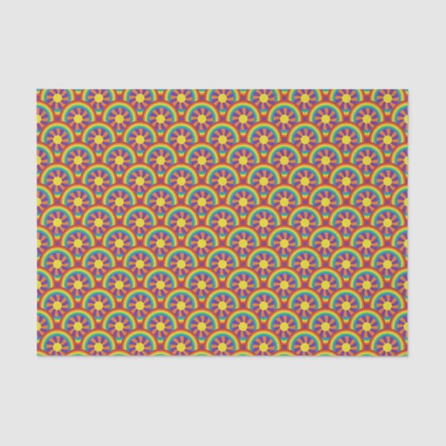 Seventies Style Rainbows and Sun Graphic Pattern Tissue Paper (Front)