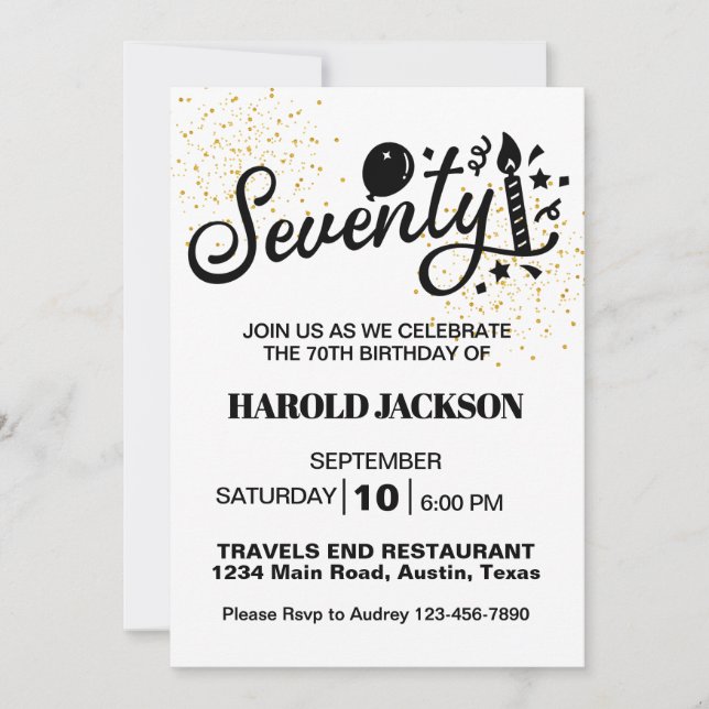 Seventieth Milestone Birthday Invitation (Front)
