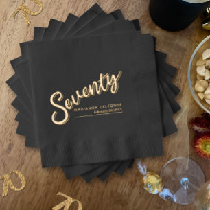 Seventy 70th birthday party black gold foil napkins