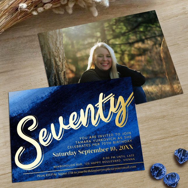 Seventy 70th Birthday party gold sapphire blue (Creator Uploaded)