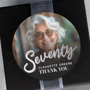 Seventy 70th birthday party photo silver favor classic round sticker