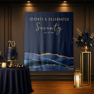 Seventy And Celebrated Navy Gold Agate Backdrop Tapestry