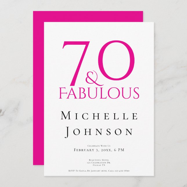 Seventy and Fabulous Minimal Pink 70th Birthday Invitation (Front/Back)
