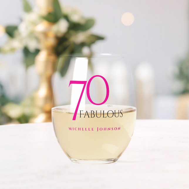 Seventy and Fabulous Minimal Pink 70th Birthday Stemless Wine Glass (Insitu (Wedding))