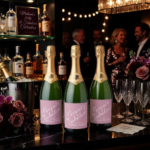 Seventy and Fabulous Pink Glitter Script Emblem Sparkling Wine Label