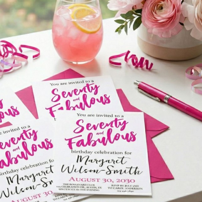 Seventy and Fabulous Pink Script Birthday Invitation (Creator Uploaded)