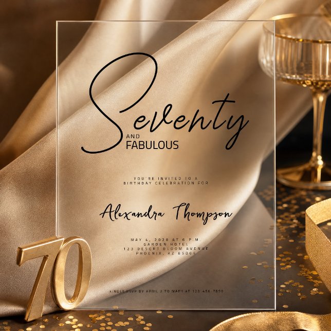 Seventy and Fabulous Script 70th Birthday Party Acrylic Invitations (Creator Uploaded)
