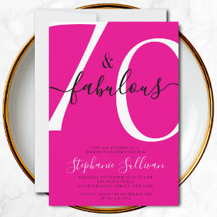 Seventy and Fabulous Script 70th Birthday Pink Invitation
