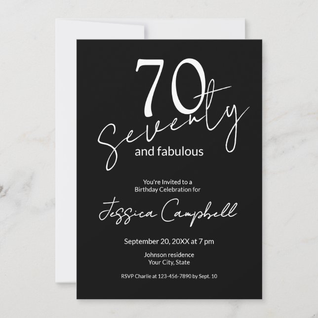 Seventy and Fabulous Script Black 70th Birthday Invitation (Front)