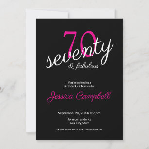 Seventy and Fabulous Script Black 70th Birthday Invitation