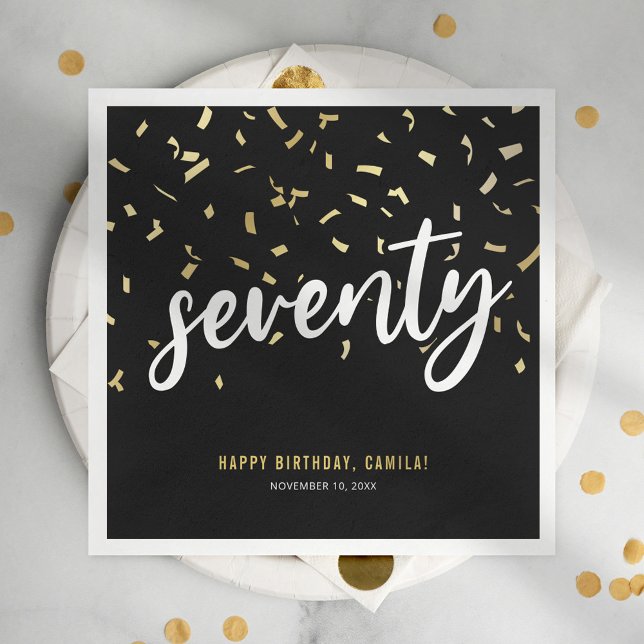Seventy Black Gold 70th Birthday Party Napkin (Creator Uploaded)