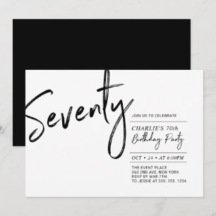 Seventy   Black & White Modern 70th Birthday Party Invitation