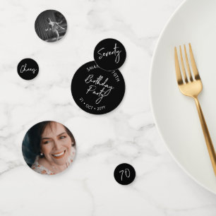 Seventy Black & White Modern 70th Birthday Photo Confetti
