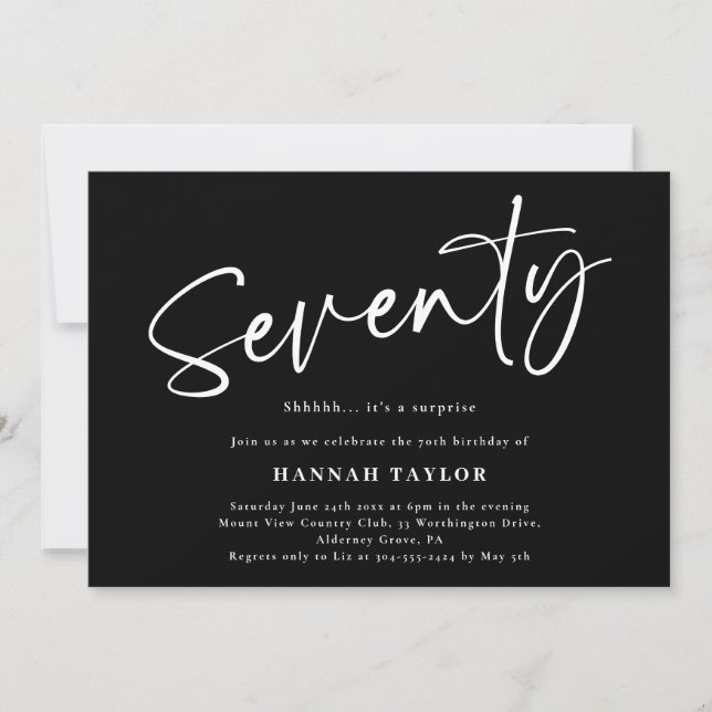 Seventy Elegant Black White 70th Birthday Invitation (Front)
