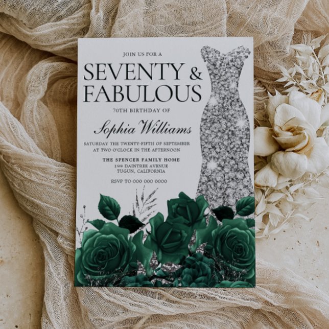 Seventy & Fabulous Emerald Green 70th Birthday Invitation (Creator Uploaded)