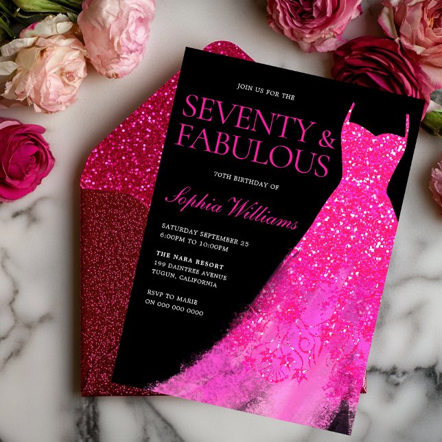 Seventy & Fabulous!! Hot Pink Dress 70th Birthday Invitation (Creator Uploaded)