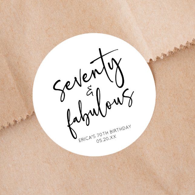 Seventy & Fabulous Minimal 70th Birthday Party Classic Round Sticker (Creator Uploaded)
