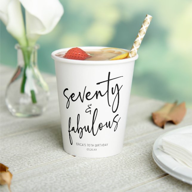 Seventy & Fabulous Minimal 70th Birthday Party Paper Cups (Insitu)