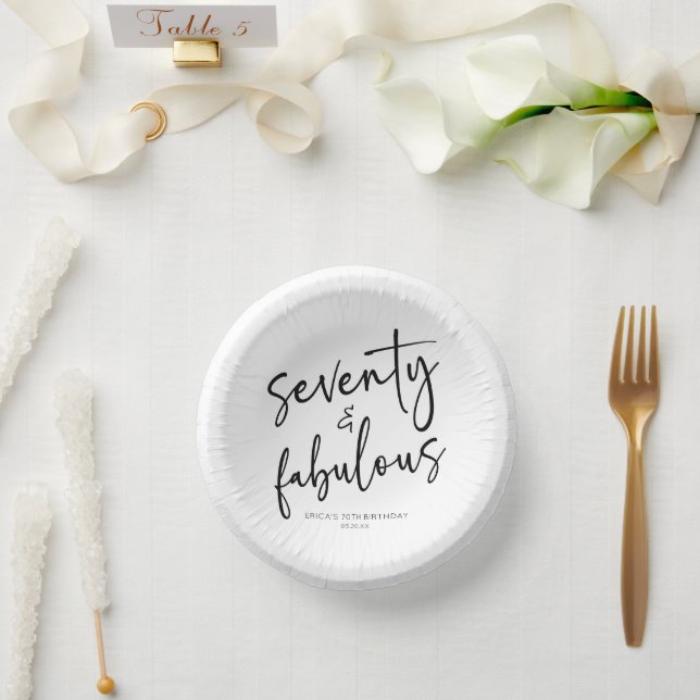 Seventy & Fabulous Minimal 70th Birthday Party Paper Plate (Wedding)