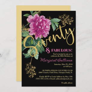 Seventy & Fabulous Pink Peony Birthday Invitation