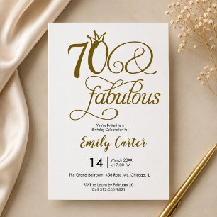 Seventy & Fabulous Script Gold 70th Birthday Party Invitation