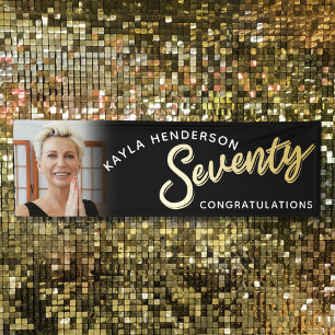 Seventy gold 70th Birthday photo on black Banner