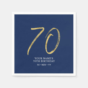 Seventy   Gold & Navy Blue Lettering 70th Birthday Napkin