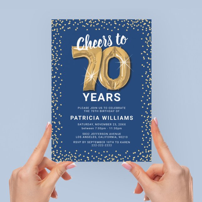 Seventy in Style Blue Gold Invitation (Creator Uploaded)