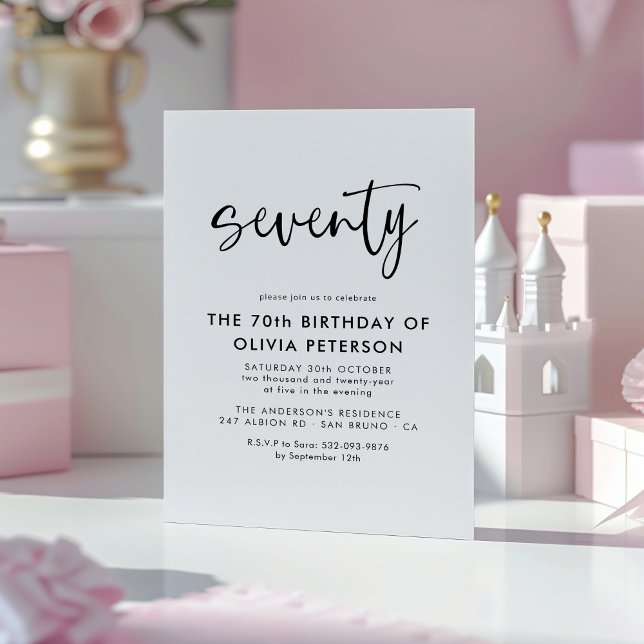 Seventy Modern 70th Black & White Birthday Party Magnetic Invitation (Creator Uploaded)