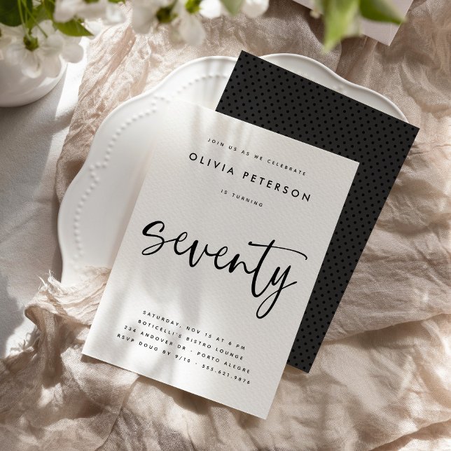 Seventy Modern B&W 70th Birthday Party Typography Invitation (Creator Uploaded)