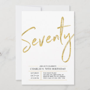 Seventy   Modern Gold Brush 70th Birthday Party Invitation