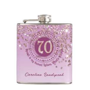 Seventy & Rose Gold Glitter & Drinking Quote Hip Flask