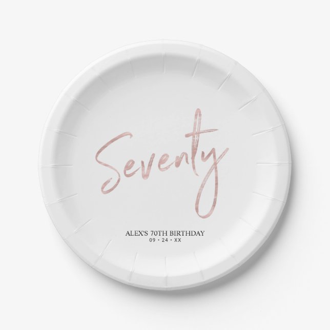 Seventy Rose Gold Lettering 70th Birthday Party Paper Plate (Front)