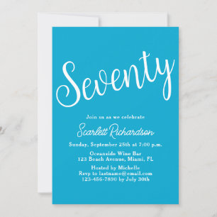 Seventy Script Aqua Blue 70th Birthday Party Invitation