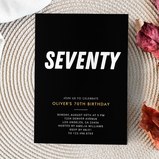 Seventy | Simple Black & Gold 70th Birthday Party Invitation (Seventy | Simple Black & Gold 70th Birthday Party Invitation
)