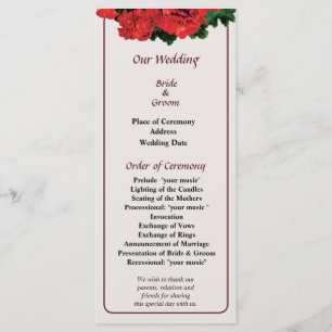 Several Red Geraniums Wedding Program